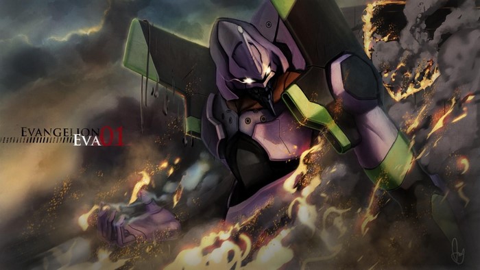 EVA Unit 01 from Neon Genesis Evangelion in battle