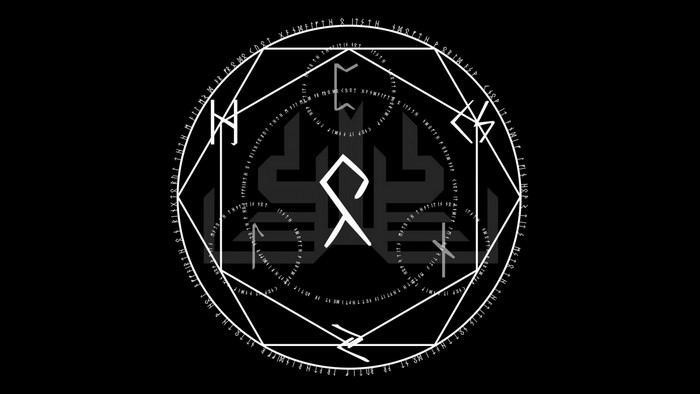 Magic circle with runes and symbols on black background