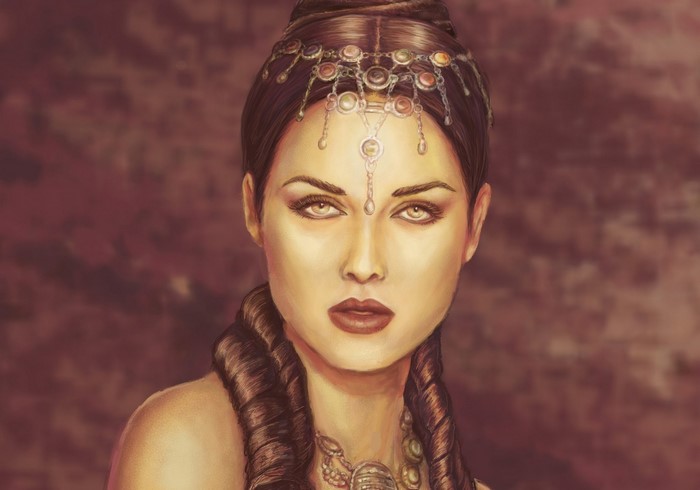 Fantasy art portrait of a woman with ornate jewelry