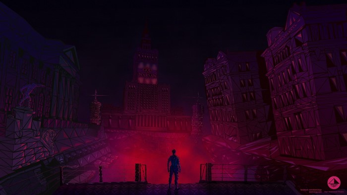 Man standing in front of Palace of Culture and Science, Warsaw