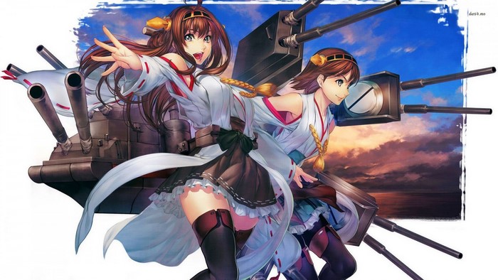 Two anime girls with ship guns from Kantai Collection