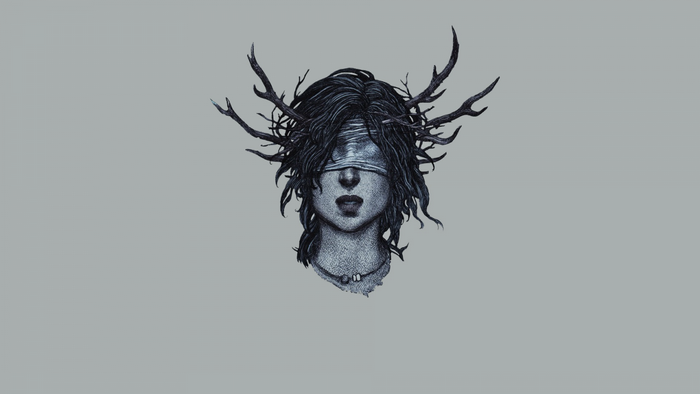 Woman with blindfold and antlers from True Detective