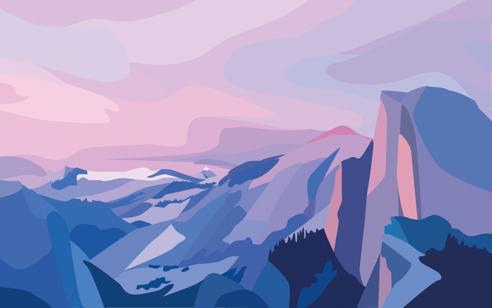 Minimalist mountain range illustration at sunrise