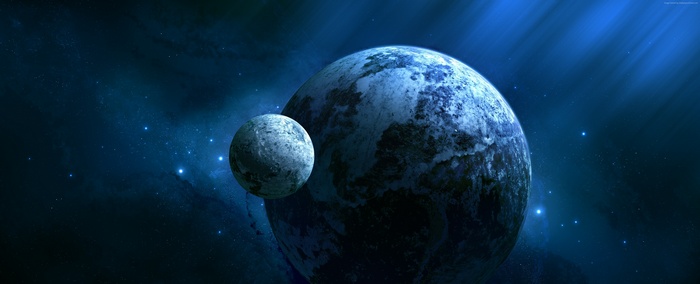 Two planets in deep space with stars