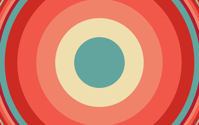 Concentric circles pattern with red, cream, and teal colors