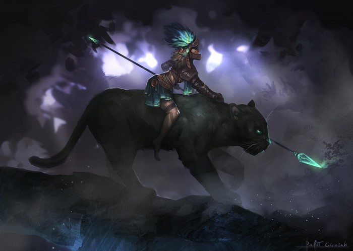 Awilix from Smite riding a black panther