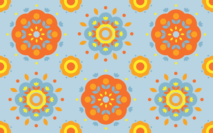 Seamless floral pattern with orange and blue flowers