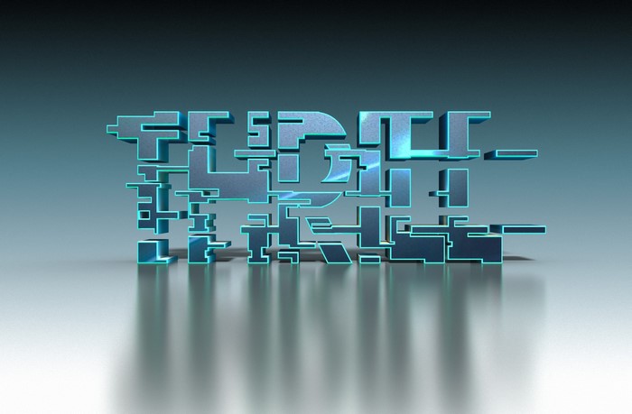 3D abstract text with blue neon outline