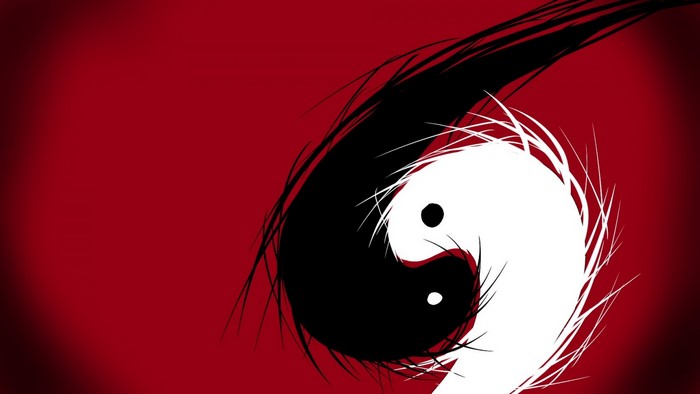 Yin and Yang illustration with red background