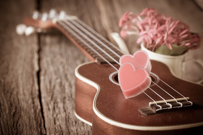 Ukulele with hearts and flowers