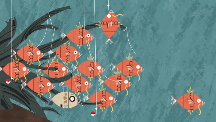 Magikarp and Goldeen fishing illustration