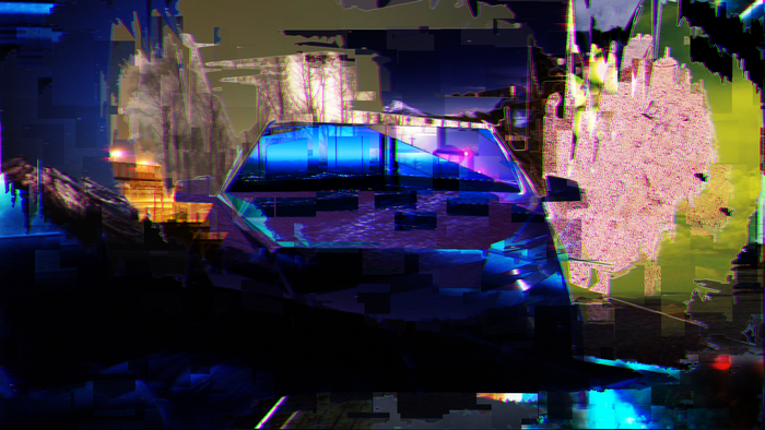 Glitch art car reflection at night