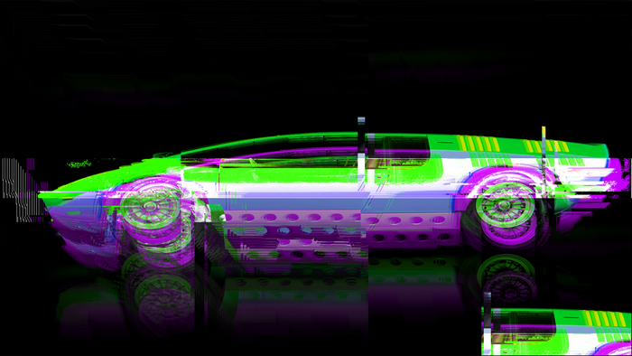Glitch art of a futuristic car