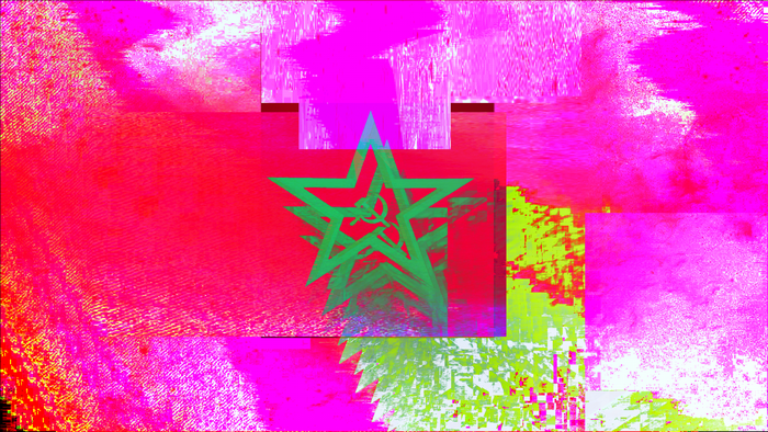 Moroccan flag with glitch art and communist symbols