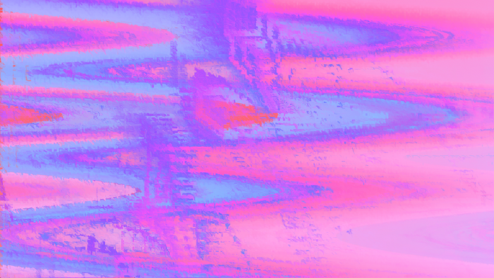 Abstract painting with wavy lines and glitch art effect