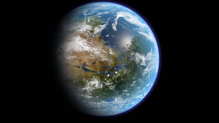 Planet Earth from space with clouds and oceans
