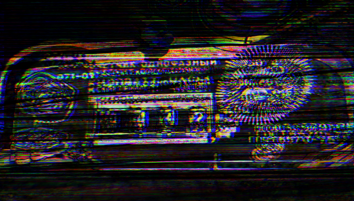 Glitch art number display with light and color