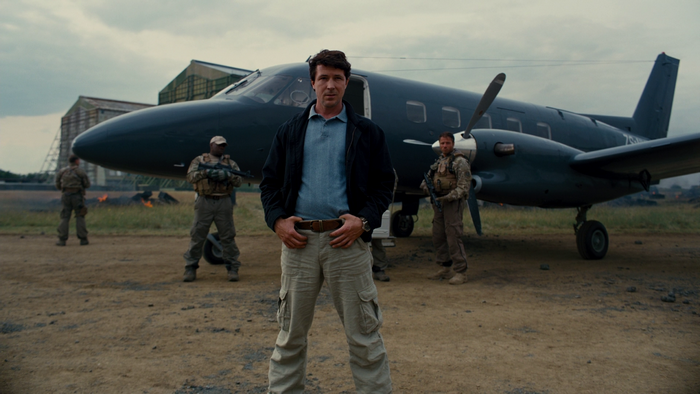 Man and soldiers with airplane