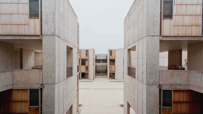 Modern concrete and wood architecture with balconies