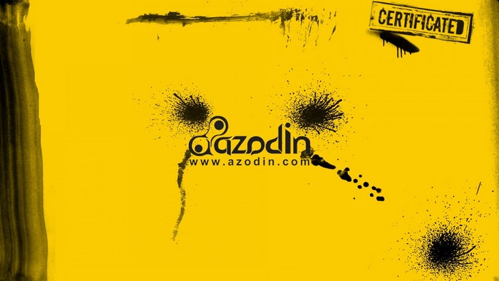 Azodin logo with "CERTIFICATED" stamp on yellow background