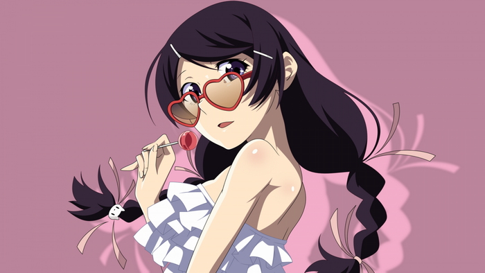 Hanekawa Tsubasa from Monogatari Series with a lollipop