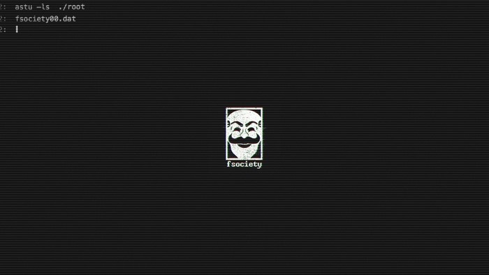 FSociety logo from Mr. Robot on a black screen