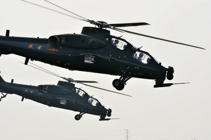 Two CAIC Z-10 attack helicopters in flight