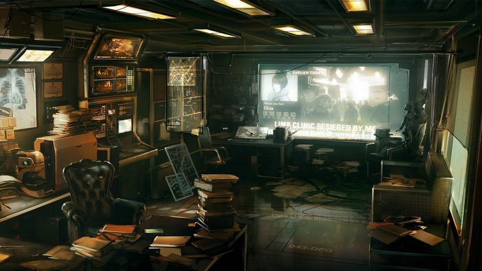 Deus Ex Human Revolution cyberpunk office interior
