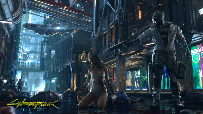 Cyberpunk 2077 screenshot with police vehicle