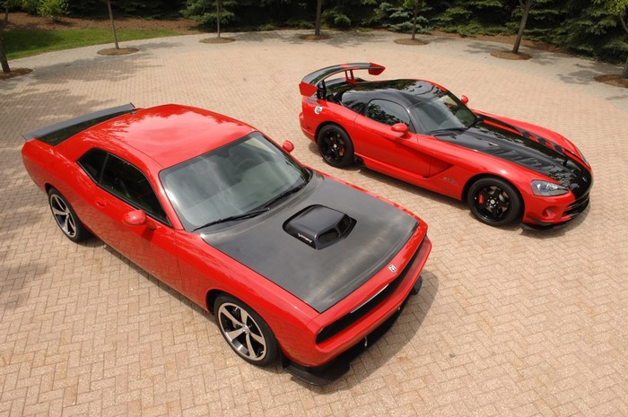 Red Dodge Viper ACR and Challenger SRT Muscle Cars