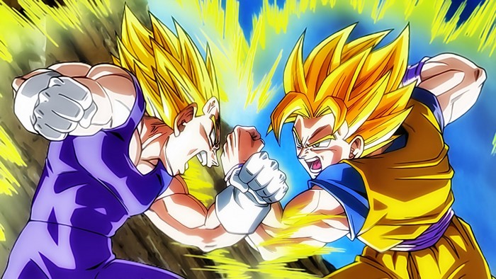 Goku and Vegeta from Dragon Ball Z fighting