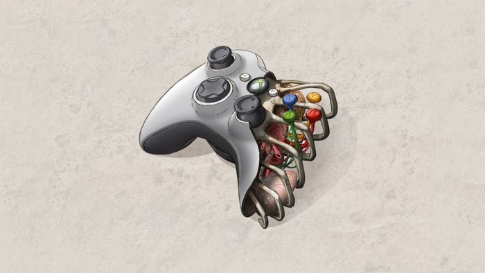 Xbox 360 controller with anatomical heart and ribs