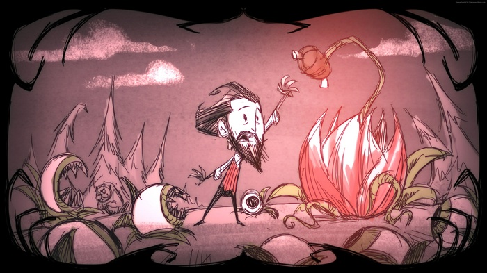 Wilson from Don't Starve interacting with a carnivorous plant