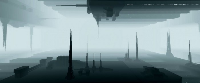 Futuristic city in the mist
