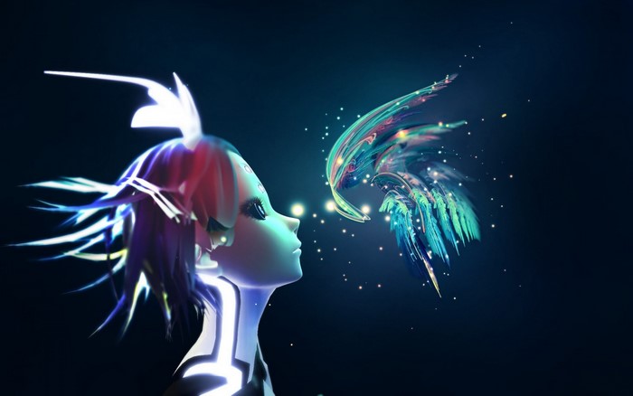 Fantasy illustration of a girl and a glowing creature