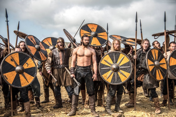 Rollo and Vikings warriors with shields