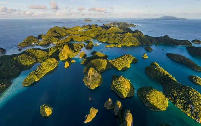 Aerial view of tropical islands in Raja Ampat, Indonesia