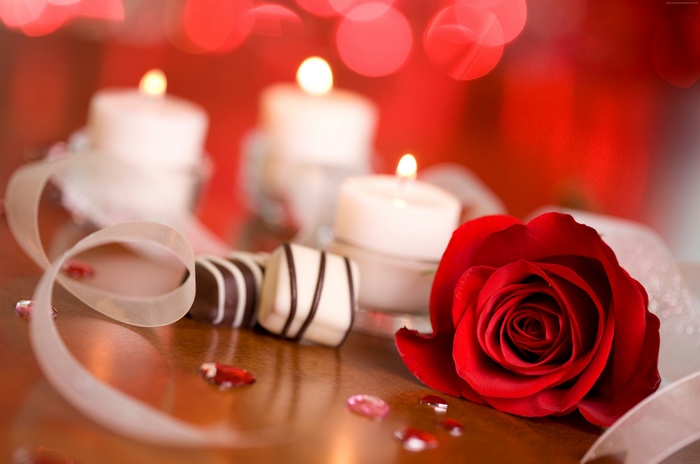romantic, ribbon, rose, love, Valentines Day, candle