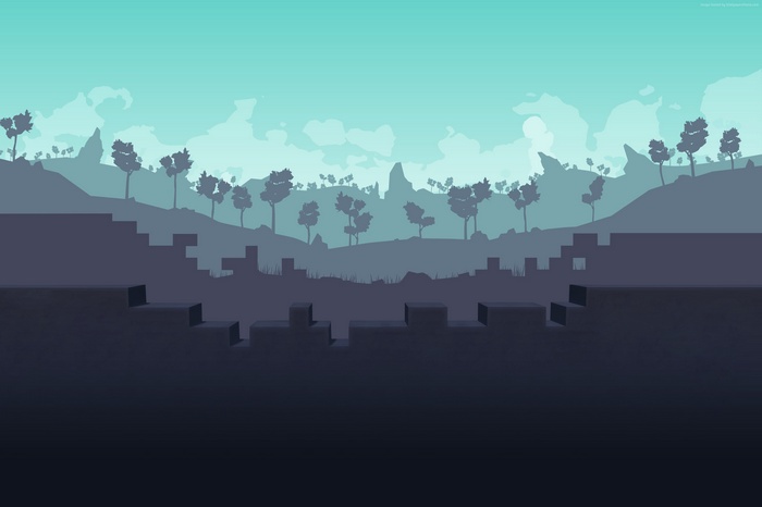 Scrap Mechanic landscape with pixelated hills and trees