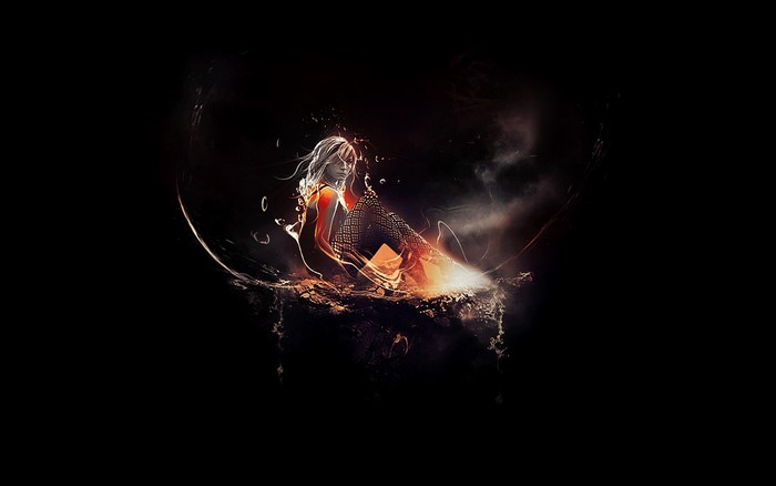 Fantasy art of a woman in fire and smoke