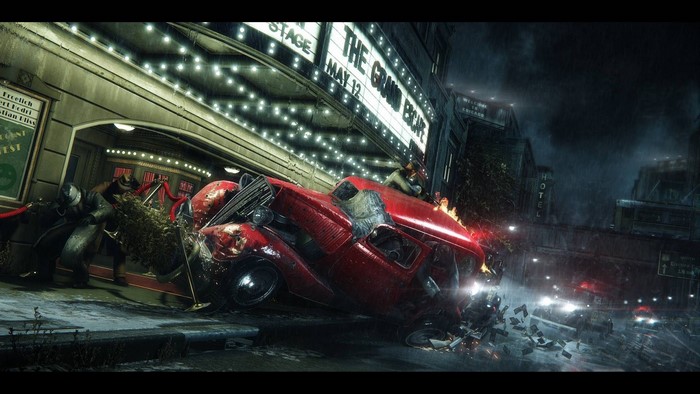 Mafia III screenshot: car crash outside The Grand Escape theater