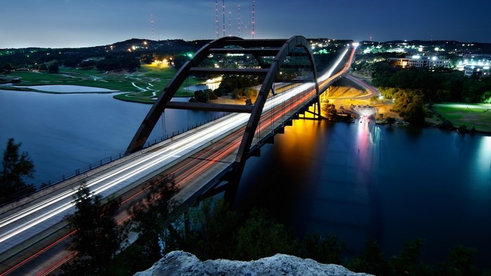 Pennybacker Bridge over Lake Austin at night