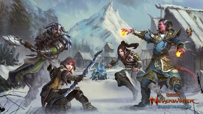 Neverwinter: Curse of Icewind Dale characters in snowy village