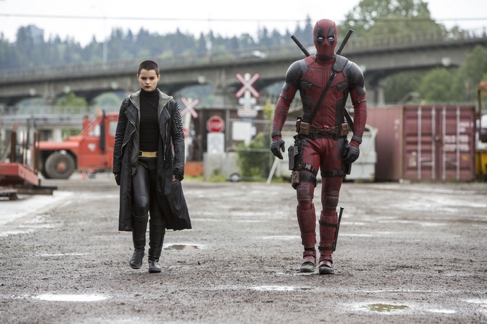 Deadpool and Domino walking