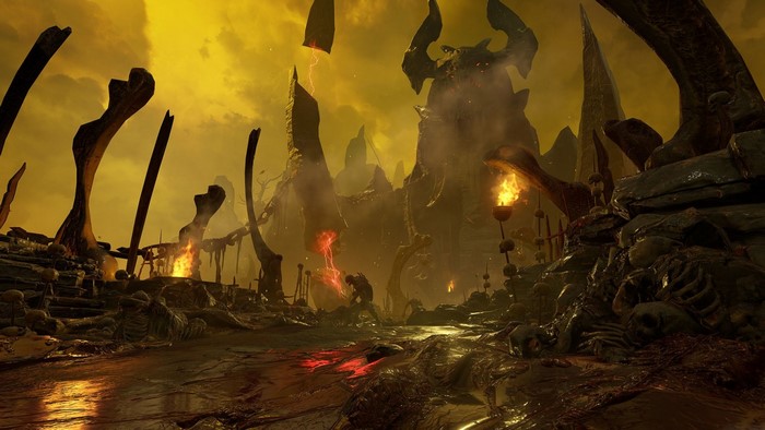 Doom 2016 Hellscape with Skeletons and Fire