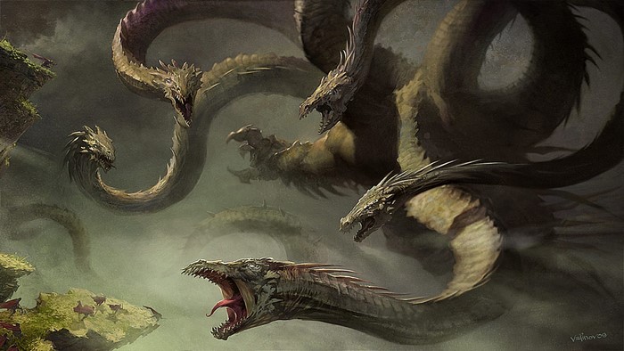 Mythological Hydra with Multiple Dragon Heads