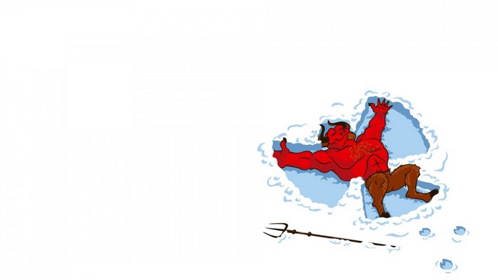 Devil making a snow angel with a pitchfork