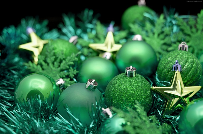 Green Christmas ornaments and stars