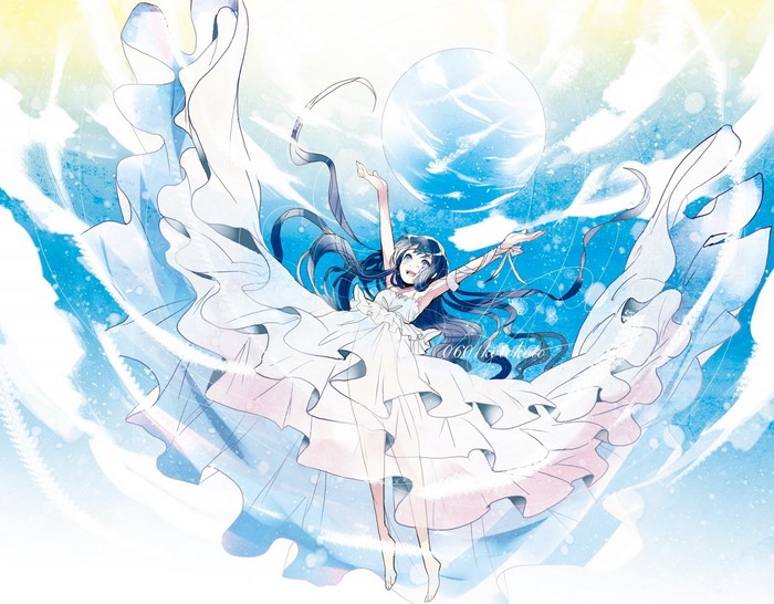 Anime girl in white dress with flowing fabric