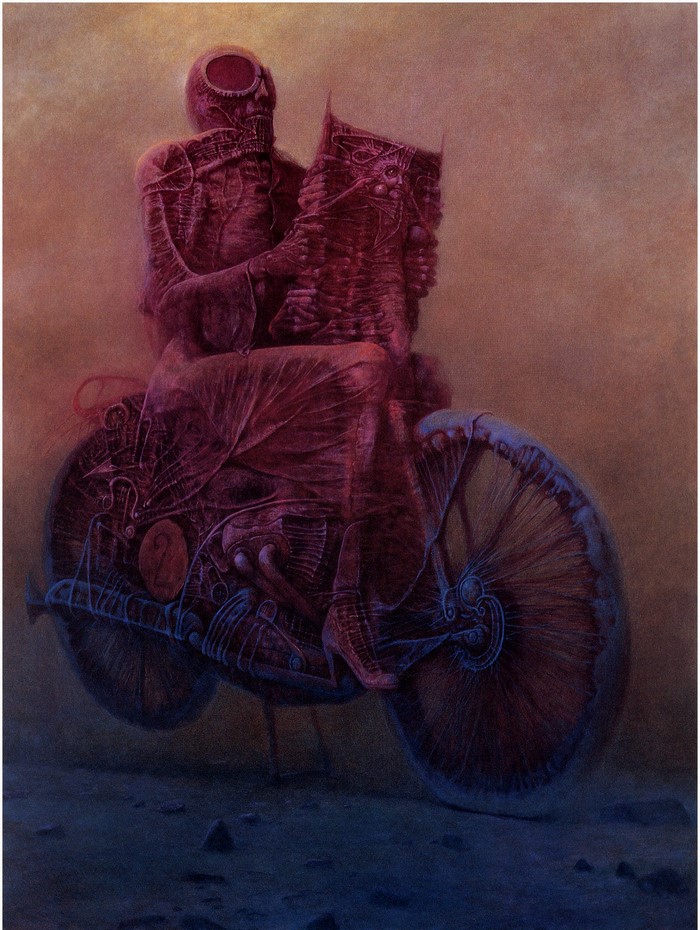 Figure on a motorcycle by Zdzisław Beksiński